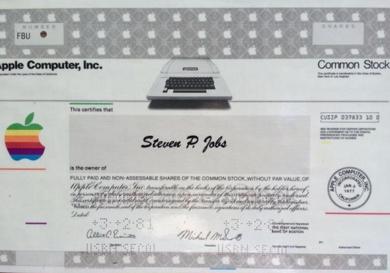 Steve Jobs Apple Share Certificate