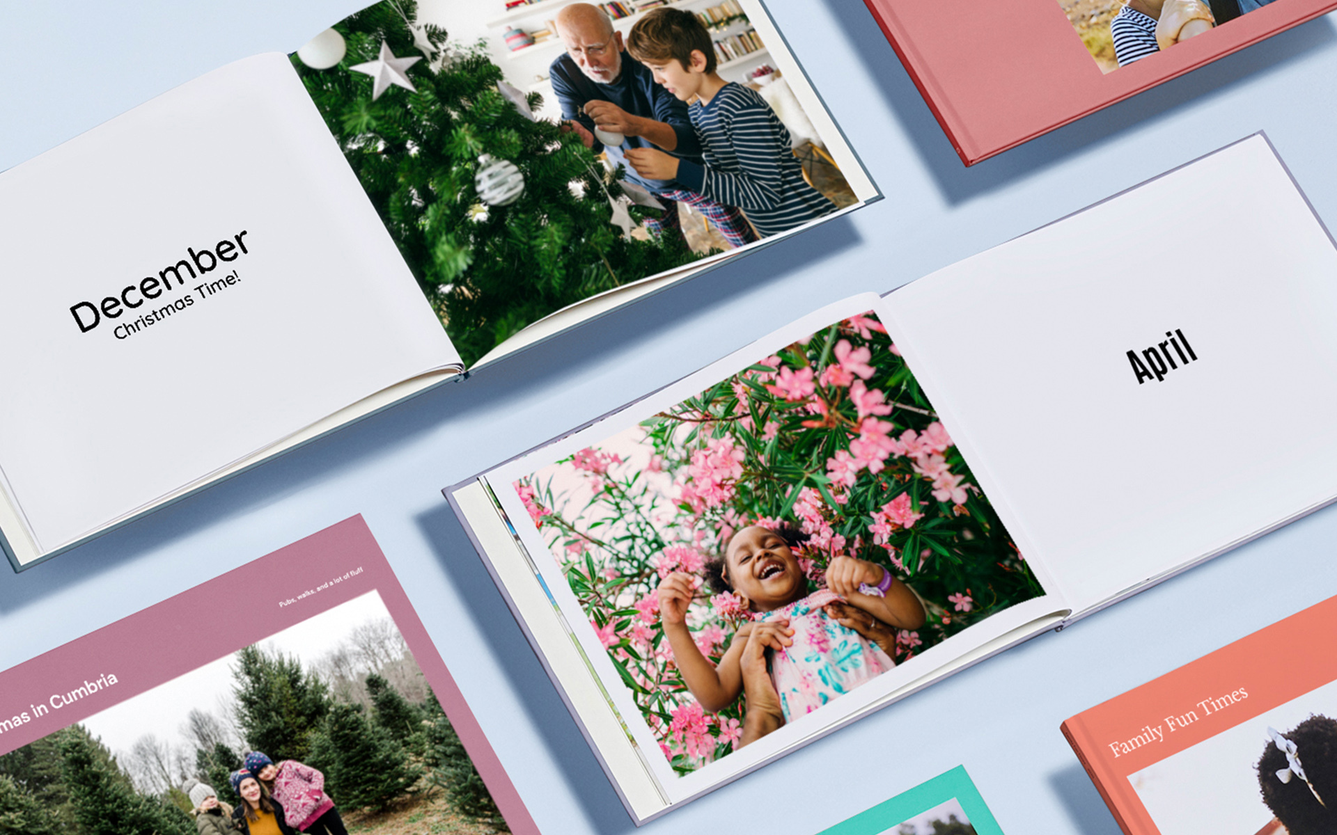 A photobook with a full-page text box